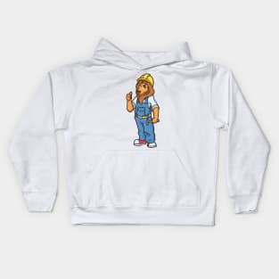 Cartoon lion as construction worker Kids Hoodie